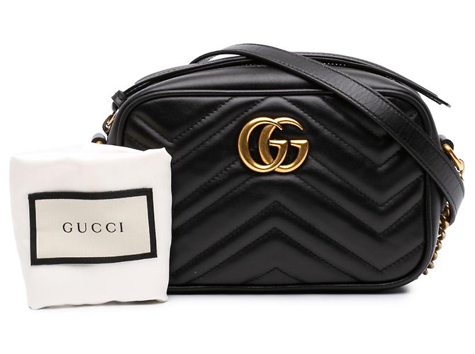Gucci Mini Borsa a Tracolla GG Marmont in Pelle di Vitello Matelassé Nera Nero - vista 7