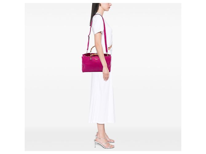 Borsa Gucci Bamboo Shopper media in pelle di vitello rosa - vista 6