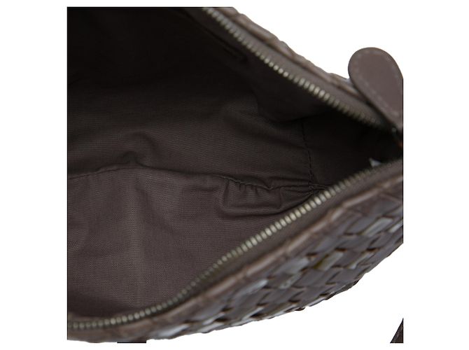 Borsa a tracolla Bottega Veneta in nappa e vernice Intrecciato marrone Taupe - vista 4