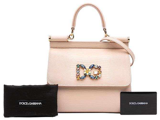 Borsa Dolce & Gabbana Miss Sicily in vitello embossed iguana marrone, piccola Beige - vista 7