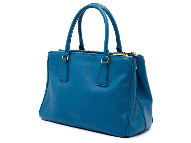 Prada Borsa Galleria Double Zip Small in pelle Saffiano Blu - vista 2