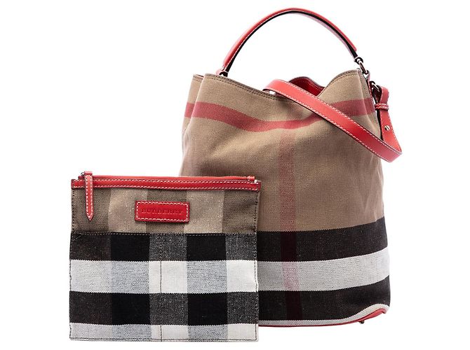 Burberry Ashby Bucket Bag aus Mega Check Canvas in Braun, Medium Hellbraun - Ansicht 7