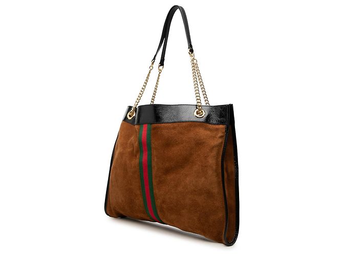 Gucci Rajah Großer Tote aus braunem Wildleder mit Web - Ansicht 2