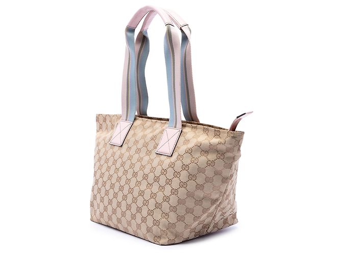 Tote Gucci em tela GG bege com faixa Web - vista 2