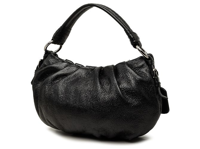 Sac Hobo Prada en cuir Cervo Lux plissé noir - vue 2