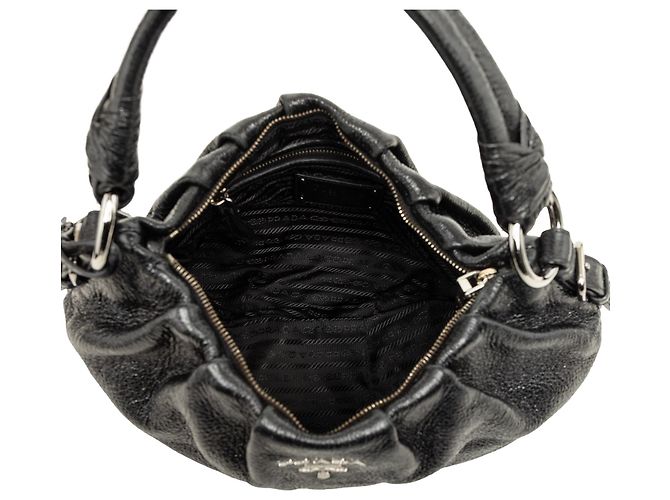 Sac Hobo Prada en cuir Cervo Lux plissé noir - vue 4