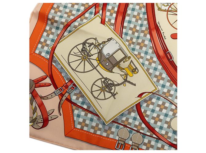 Foulard di seta Hermès Beige Les Voitures Nouvelles 65 - vista 6