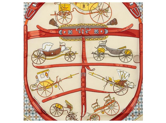 Foulard di seta Hermès Beige Les Voitures Nouvelles 65 - vista 7