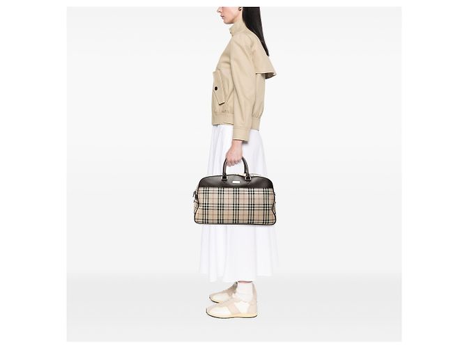 Borsa Boston Burberry Beige House Check Canvas - vista 6