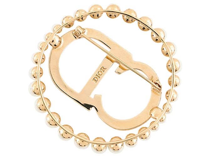 Dior Gold Plated Faux Pearl Strass Clair D Lune Brosche Golden - Ansicht 3