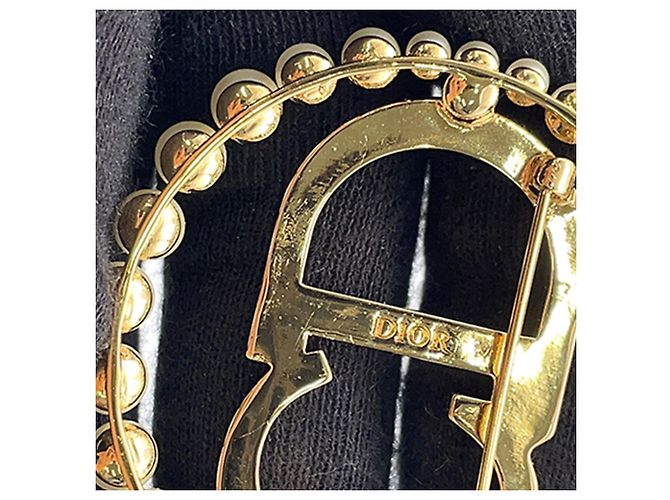 Dior Gold Plated Faux Pearl Strass Clair D Lune Brosche Golden - Ansicht 4