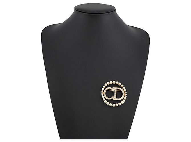 Dior Gold Plated Faux Pearl Strass Clair D Lune Brosche Golden - Ansicht 7