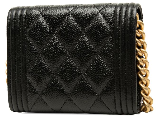 Tarjetero Chanel Boy de piel caviar acolchada negra con cadena Negro - vista 2