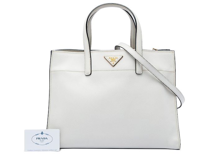 Prada White Saffiano Soft Triple Pocket Tote Branco - vista 7