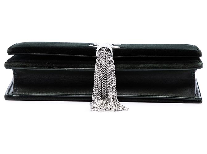Autre Marque Portafoglio a catena Saint Laurent Kate in velluto verde con monogramma in cristalli e nappa Verde scuro - vista 3