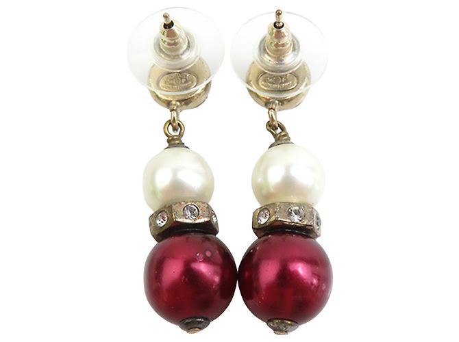 Chanel Gold CC vergoldete Ohrringe mit Kunstperlen und Strass, Stecker Golden - Ansicht 2