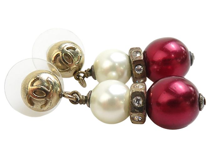 Chanel Gold CC vergoldete Ohrringe mit Kunstperlen und Strass, Stecker Golden - Ansicht 3