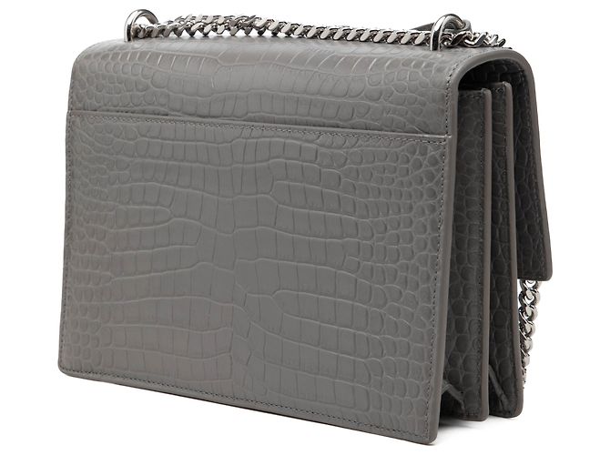 Autre Marque Saint Laurent Gray Medium Croc Embossed Leather Monogram Sunset Crossbody Braun - Ansicht 2