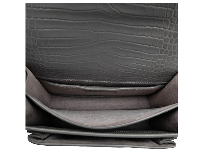 Autre Marque Saint Laurent Gray Medium Croc Embossed Leather Monogram Sunset Crossbody Braun - Ansicht 4