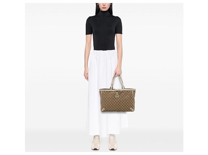 Borsa Tote Gucci Abbey D Ring in tela GG beige - vista 6