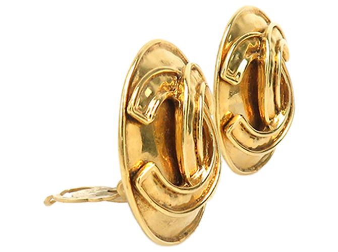 Chanel Gold CC vergoldete runde Clip-On Ohrringe Golden - Ansicht 2