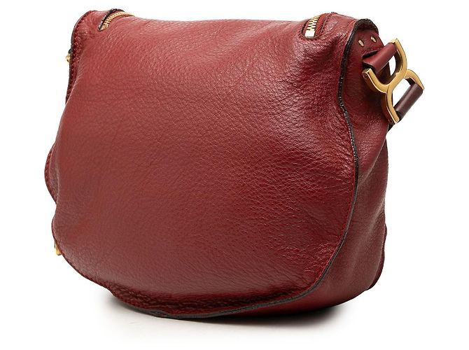 Chloé Red Medium Grained Calfskin Marcie Saddle Crossbody Roja Burdeos - vista 2