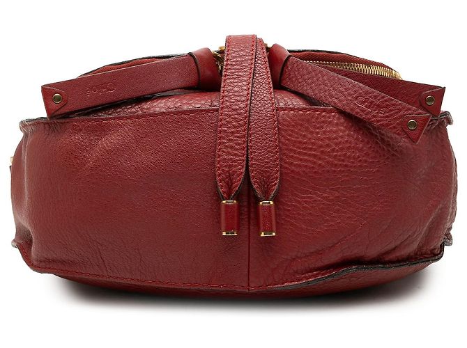 Chloé Red Medium Grained Calfskin Marcie Saddle Crossbody Roja Burdeos - vista 3
