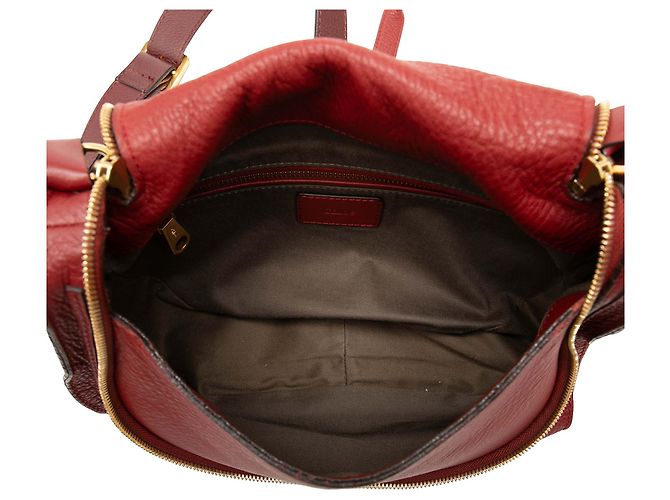 Chloé Red Medium Grained Calfskin Marcie Saddle Crossbody Roja Burdeos - vista 4