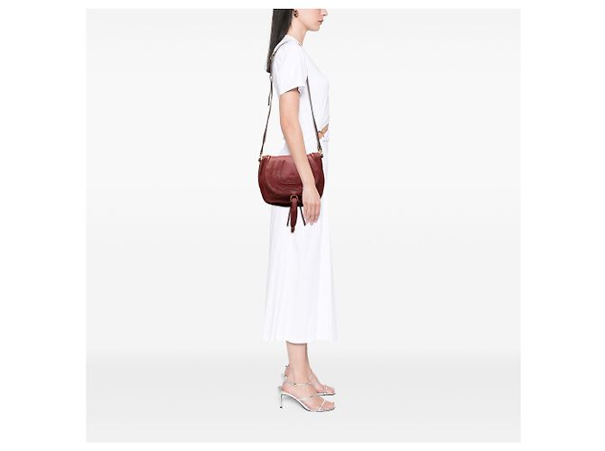 Chloé Red Medium Grained Calfskin Marcie Saddle Crossbody Roja Burdeos - vista 6