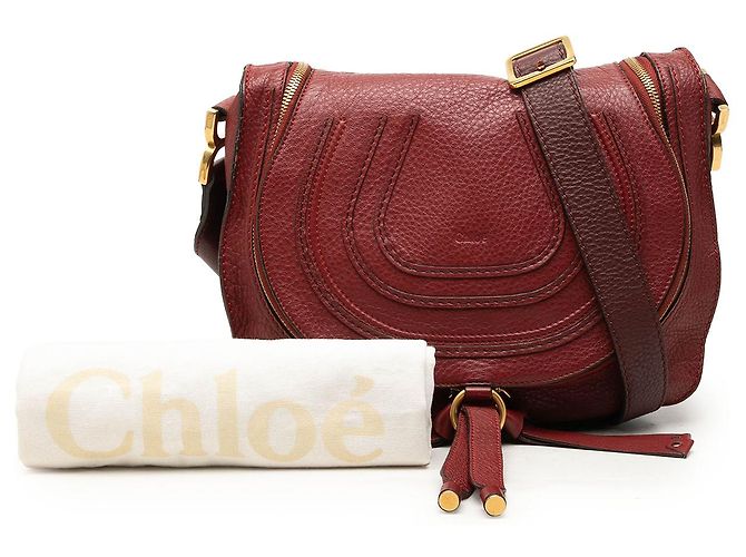 Chloé Red Medium Grained Calfskin Marcie Saddle Crossbody Roja Burdeos - vista 7