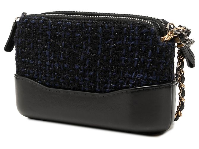 Clutch Gabrielle de tweed preto com fecho duplo e corrente Chanel - vista 2