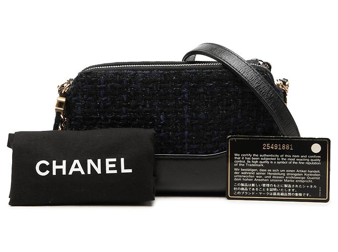 Clutch Gabrielle de tweed preto com fecho duplo e corrente Chanel - vista 7