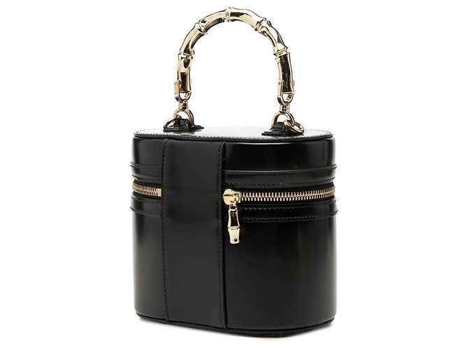 Bamboo Bolsa Vanity Gucci em couro de bezerro brilhante preto com bambu - vista 2