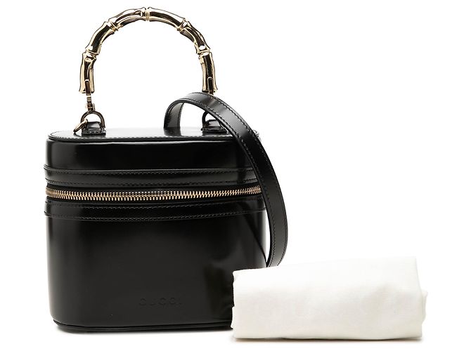 Bamboo Bolsa Vanity Gucci em couro de bezerro brilhante preto com bambu - vista 7