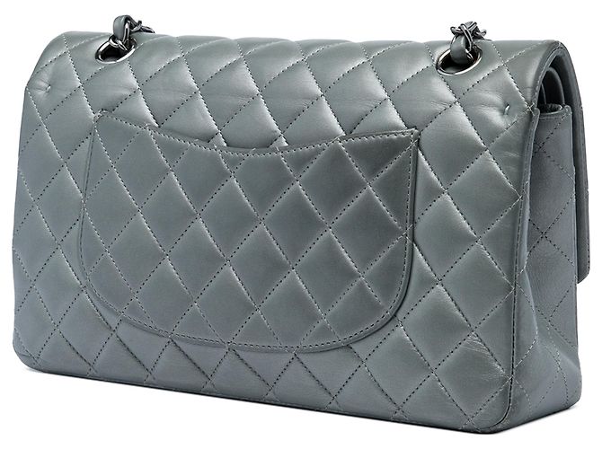Chanel Silver Medium Classic Lambskin Double Flap Argenté - vue 2