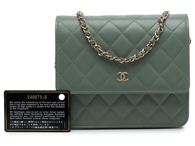 Chanel Wallet on Chain aus Lammleder, quadratisch gesteppt, CC Grün Olivgrün - Ansicht 7