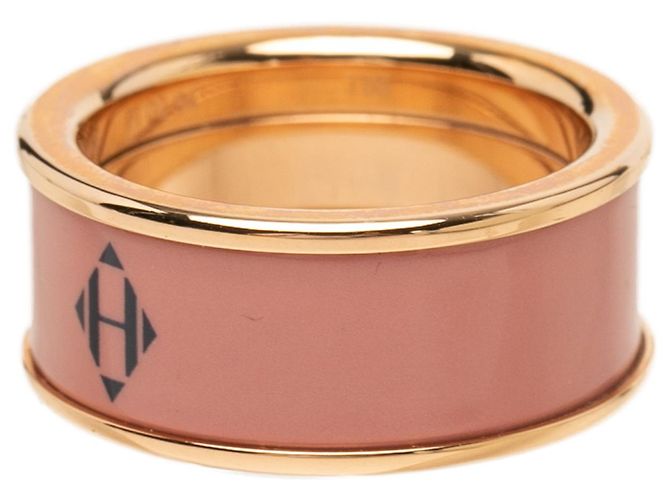 Hermès Pink Medium Gold Plated Enamel H Diamant Uni Ring - Ansicht 2
