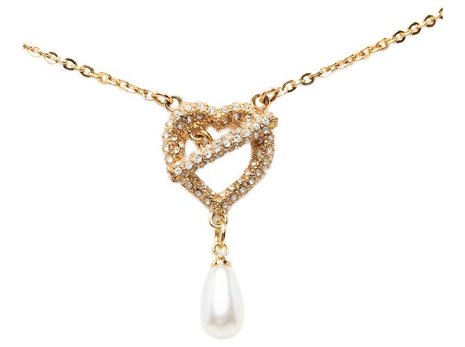Colar Dior Gold Plated com pingente de strass e falsa pera em formato de gota Dourado - vista 3