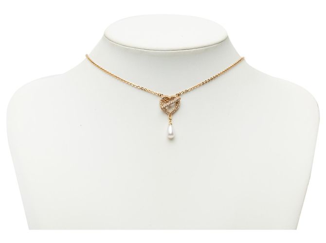 Colar Dior Gold Plated com pingente de strass e falsa pera em formato de gota Dourado - vista 6
