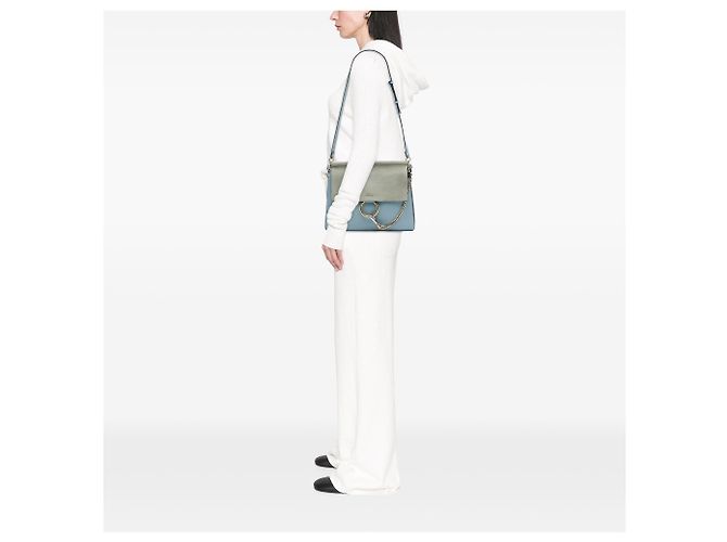Chloé Faye Crossbody in vitello e camoscio blu Medium Blu chiaro - vista 6