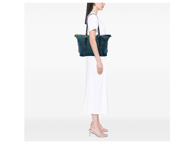 Bolso Satchel Prada de Tessuto con ribetes de Saffiano verde Verde oscuro - vista 6