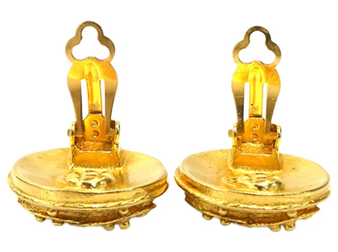 Boucles d'oreilles clips rondes plaquées or Chanel Gold CC Doré - vue 3