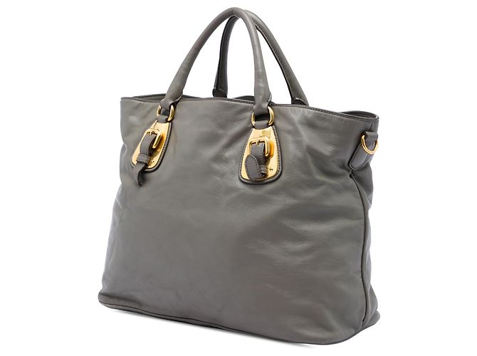 Prada Open Convertible Shopping Tote aus weichem grauem Kalbsleder Braun - Ansicht 2