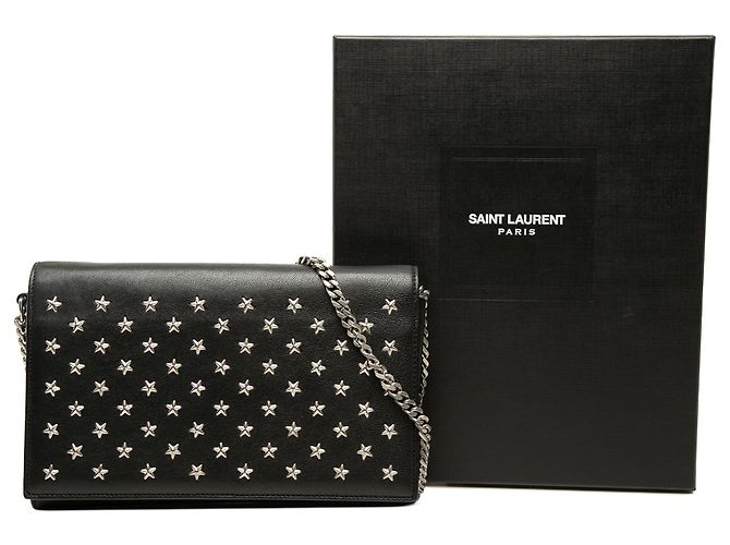 Autre Marque Saint Laurent Portafoglio con catena Kate in pelle di vitello nera con borchie a stella Nero - vista 7