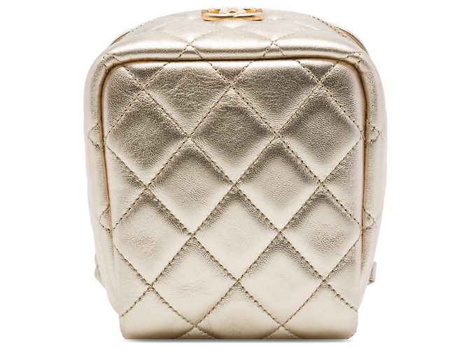 Vanity Chanel Gold CC Quilted Metallic Lambskin Cube Zip Clutch with Chain Golden - Ansicht 3