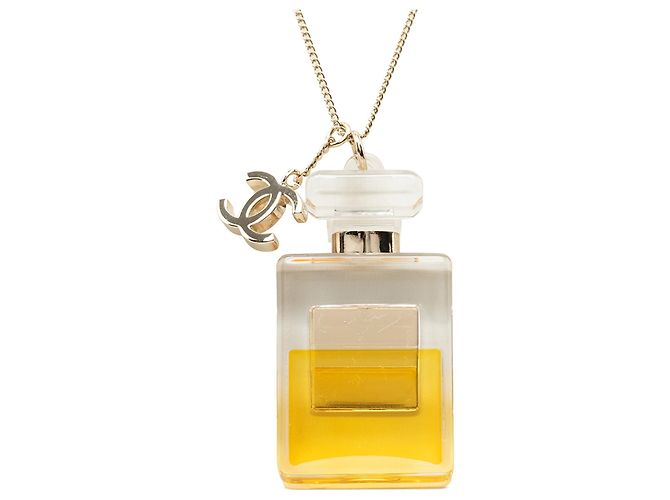 Collana con pendente Chanel Gold CC placcato oro e resina a forma di flacone di profumo No 5 D'oro - vista 3