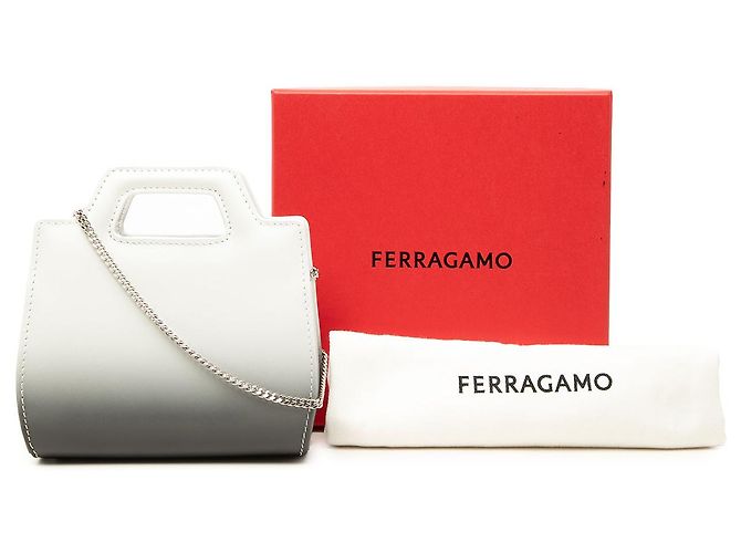 Salvatore Ferragamo Bolsa de mão Ferragamo Wanda Mini Gradient em couro de bezerro escovado branco com Gancini - vista 7