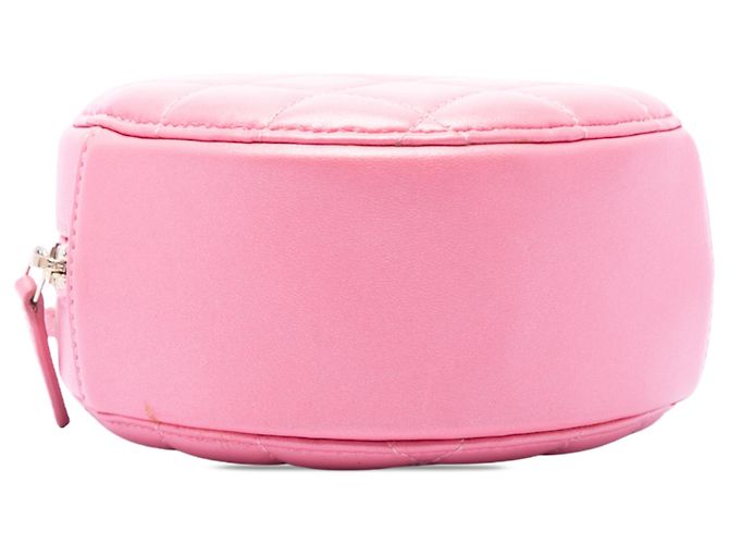 Clutch Chanel rosa in pelle d'agnello matelassé con perle rotonde e catena - vista 3