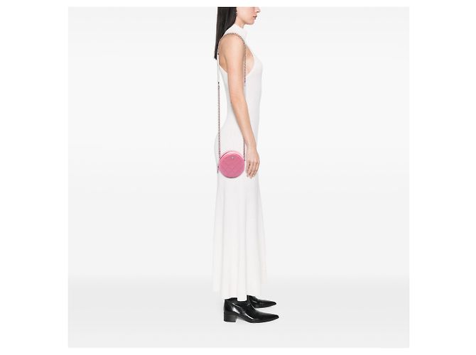 Clutch Chanel rosa in pelle d'agnello matelassé con perle rotonde e catena - vista 6