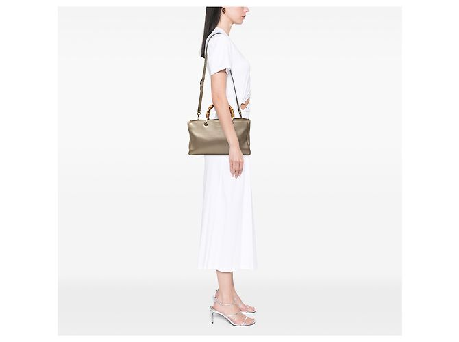 Borsa Satchel Gucci Gold Medium in pelle di vitello Bamboo Shopper D'oro - vista 6